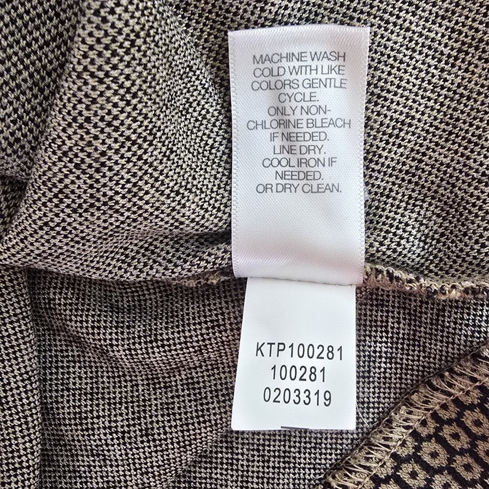 J. JILL Sz Small Ponte 3/4 Sleeve Geometric Print Top Brown Tan Black Pockets - Picture 10 of 13